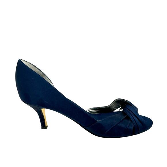 NINA Culver Satin Navy Asymmetric d'Orsay Cut Out Side Peep Dress Pump Heels 6.5 - Picture 2 of 9